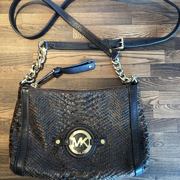 MICHAEL KORS EMBOSSED LEATHER SHOULDER BAG - Picture 1 of 8